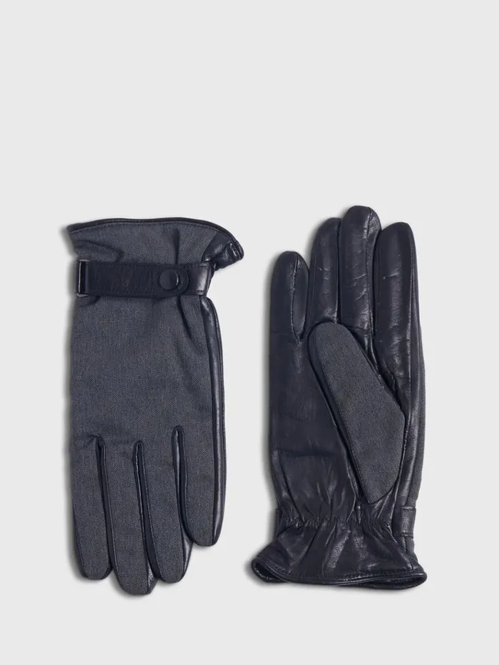 Knit And Leather Two Tone Glove Black Men Paul Stuart Scarves Hats Gloves