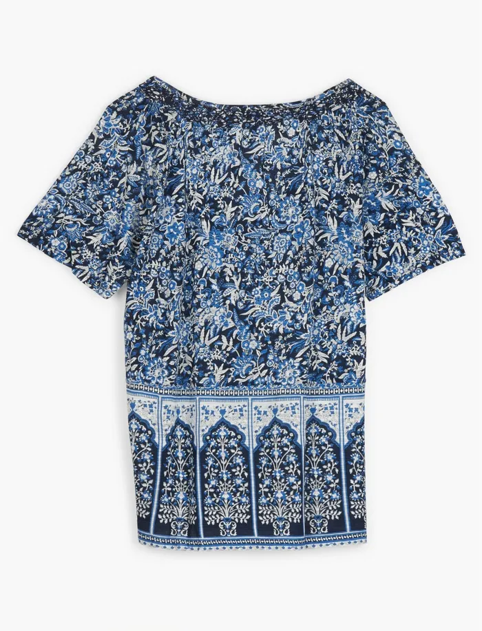 Knit Tops Lucky Brand Women Border Printed Peasant Top Navy Multi