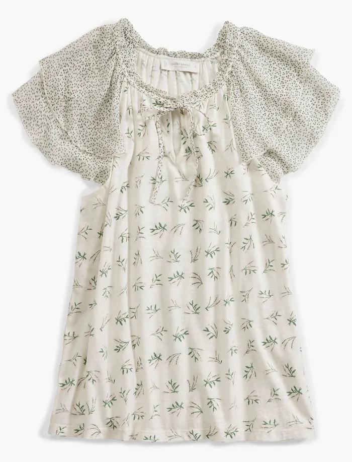 Knit Tops Women Printed Notch Neck Top White Multi Lucky Brand