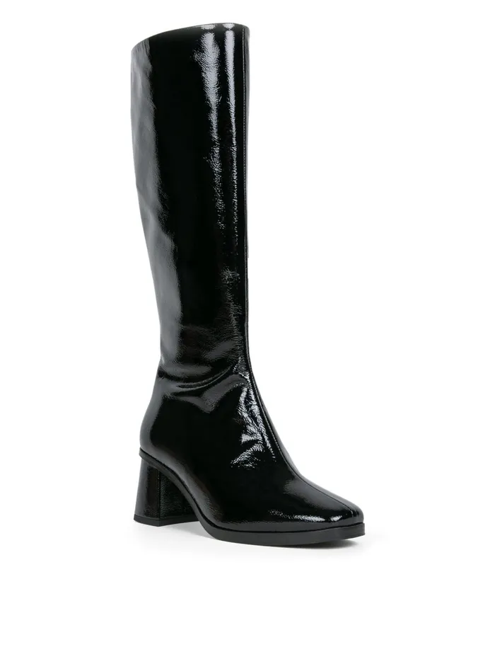 Lala Black Vinyl Women Bobbies Knee High Boots