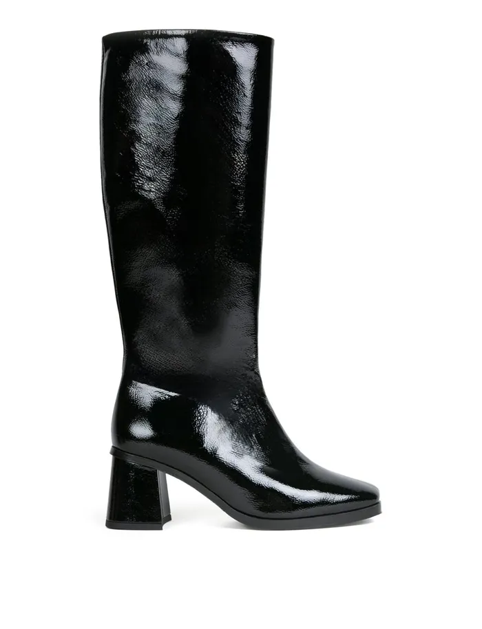 Lala Black Vinyl Women Bobbies Knee High Boots