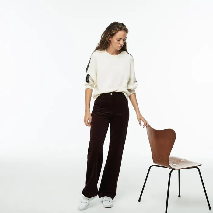 Lacoste Boxy Fit Striped Cotton Velour Pants Brown Womens Pants and Shorts Casaul