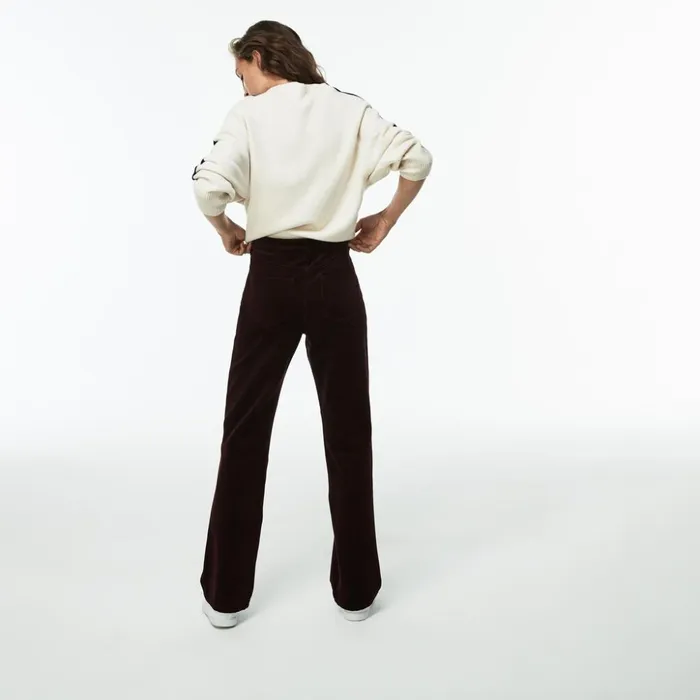 Lacoste Boxy Fit Striped Cotton Velour Pants Brown Womens Pants and Shorts Casaul