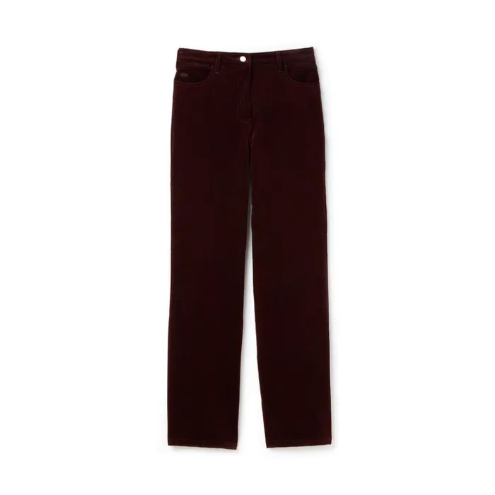 Lacoste Boxy Fit Striped Cotton Velour Pants Brown Womens Pants and Shorts Casaul