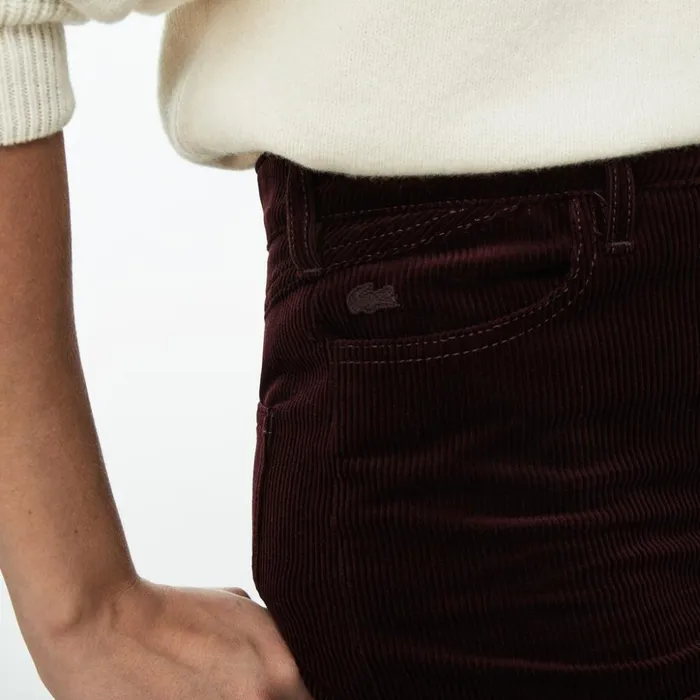 Lacoste Boxy Fit Striped Cotton Velour Pants Brown Womens Pants and Shorts Casaul