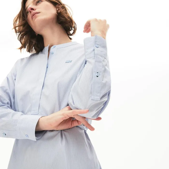 Lacoste Cotton Shirt Dress Light BlueWhiteNavy Blue Womens Dresses and Skirts Online Shopping
