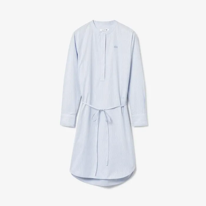 Lacoste Cotton Shirt Dress Light BlueWhiteNavy Blue Womens Dresses and Skirts Online Shopping