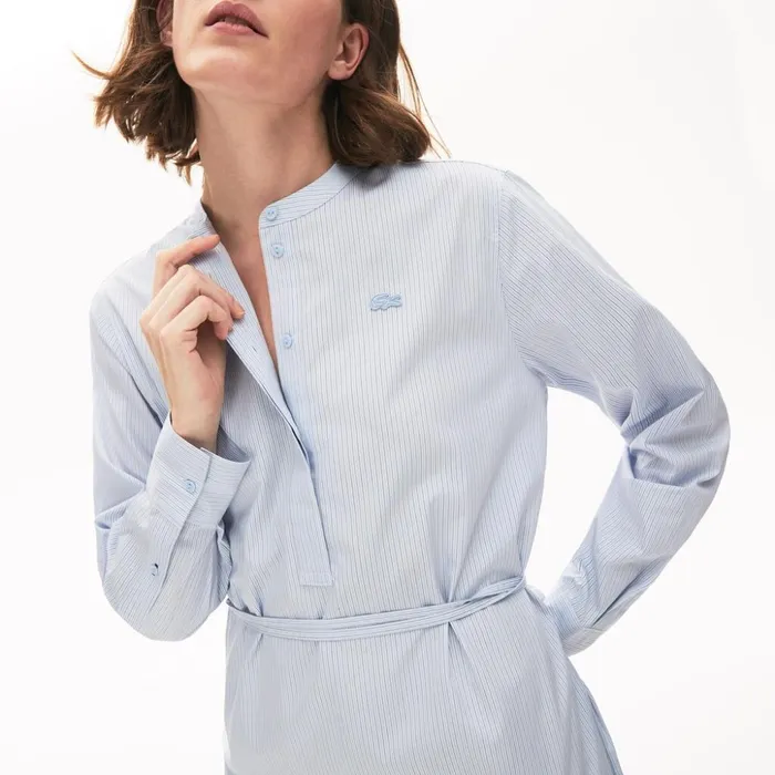 Lacoste Cotton Shirt Dress Light BlueWhiteNavy Blue Womens Dresses and Skirts Online Shopping