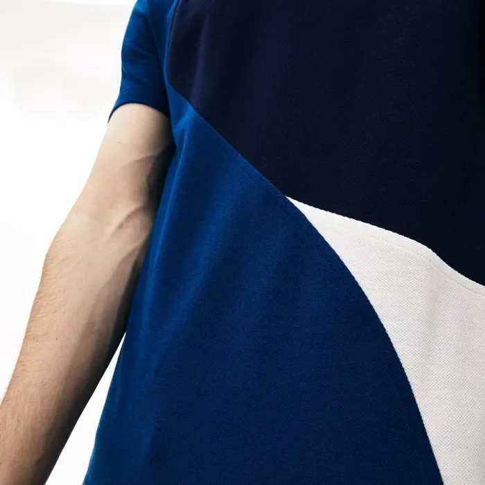 Lacoste Crewneck ColorBlocked Thermoregulating Piqu TShirt BlueWhiteNavy Blue Mens TShirts Gift Near Me