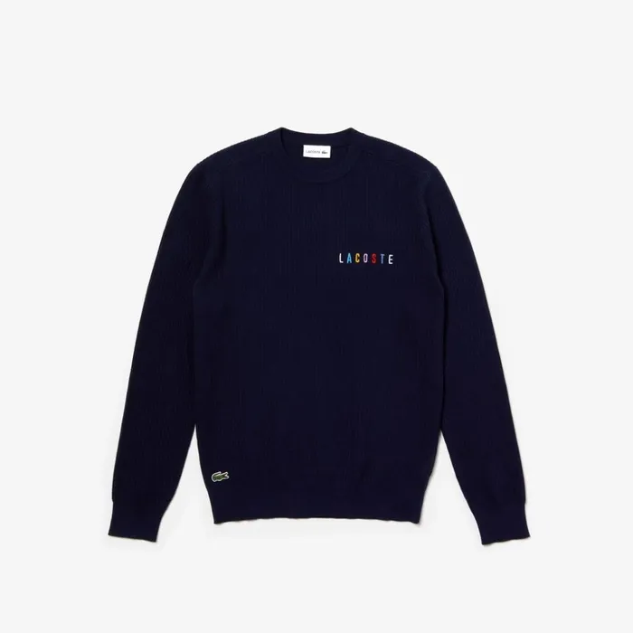 Lacoste Crewneck Embroidered Cotton Blend Sweater Navy Blue Mens Sweaters Gift 4 You