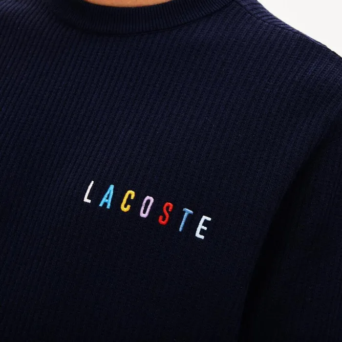 Lacoste Crewneck Embroidered Cotton Blend Sweater Navy Blue Mens Sweaters Gift 4 You