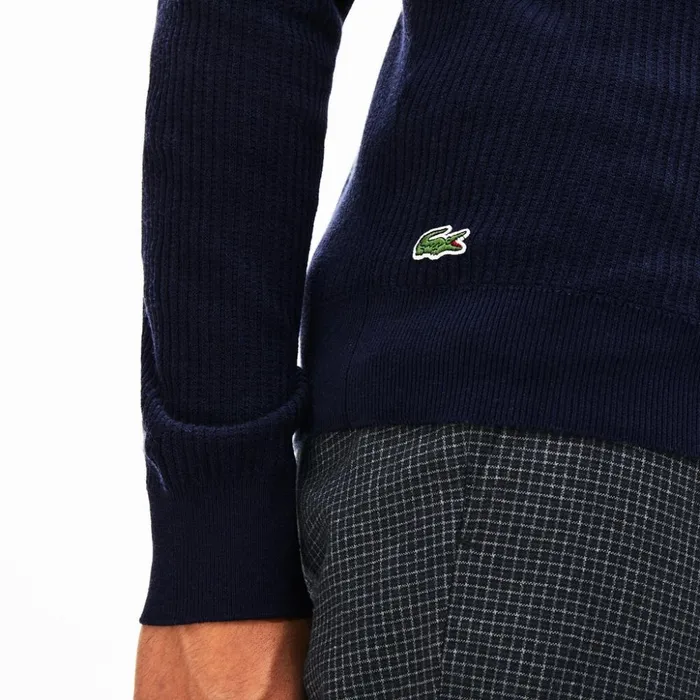 Lacoste Crewneck Embroidered Cotton Blend Sweater Navy Blue Mens Sweaters Gift 4 You