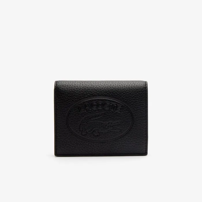 Lacoste Croco Crew Grained Leather Bifold Wallet with Coin Purse Black Womens Small Leather Goods Near Me