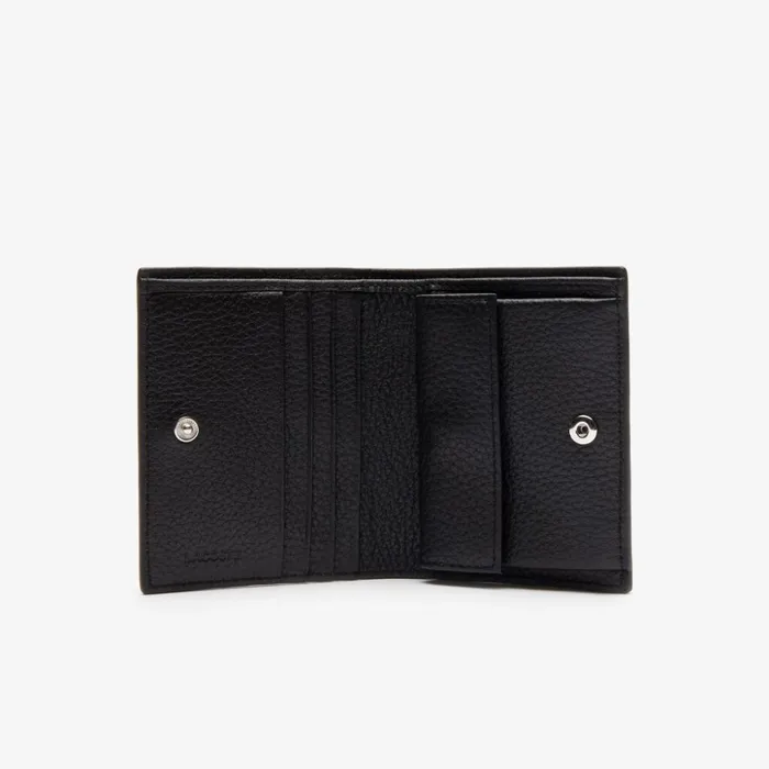 Lacoste Croco Crew Grained Leather Bifold Wallet with Coin Purse Black Womens Small Leather Goods Near Me
