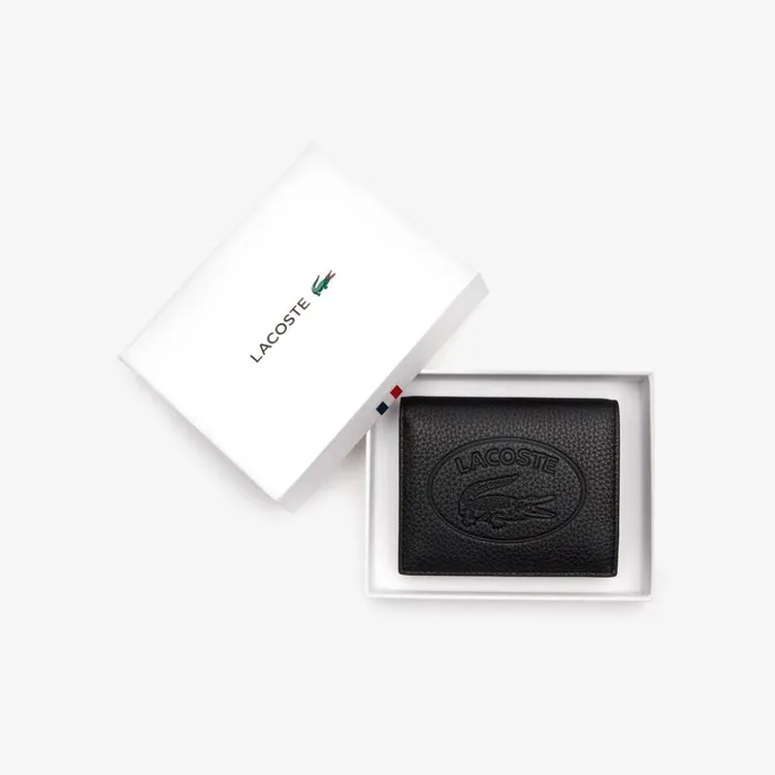Lacoste Croco Crew Grained Leather Bifold Wallet with Coin Purse Black Womens Small Leather Goods Near Me