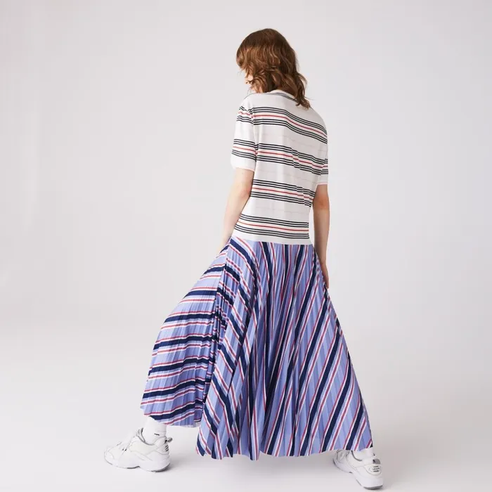 Lacoste Dissimilar Striped Pleated Jersey Tshirt Dress PurpleNavy BlueWhiteRedLight Pink Womens Dresses and Skirts Online Shopping