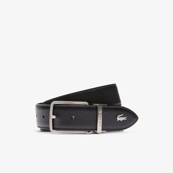 Lacoste EngravedBuckle Reversible Piqu Leather Belt Black Mens Belts