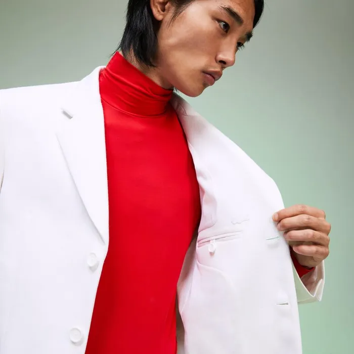 Lacoste Fashion Show Solid Blazer with Chest Pocket White Mens Jackets and Coats Online