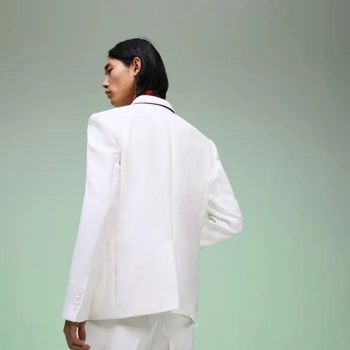 Lacoste Fashion Show Solid Blazer with Chest Pocket White Mens Jackets and Coats Online