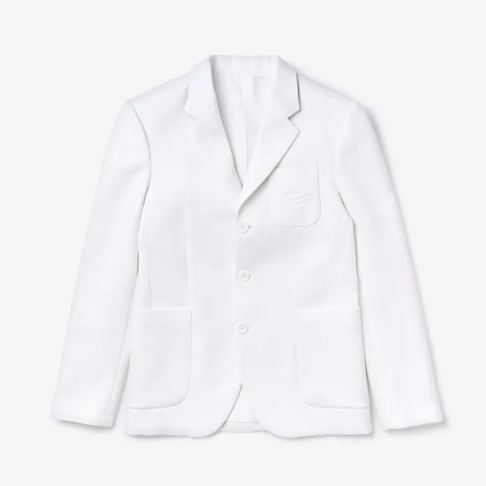 Lacoste Fashion Show Solid Blazer with Chest Pocket White Mens Jackets and Coats Online