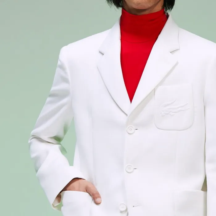 Lacoste Fashion Show Solid Blazer with Chest Pocket White Mens Jackets and Coats Online