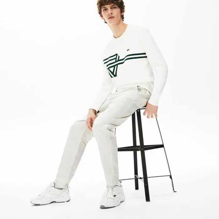 Lacoste Fine Striped Cotton Linen Chinos WhiteDark Grey Mens Pants and Shorts Gift Near Me Lacoste Fine Striped Cotton Linen Chinos WhiteDark Grey Mens Pants and Shorts Gift Near Me