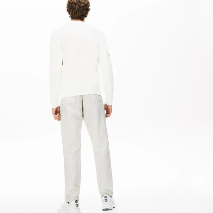 Lacoste Fine Striped Cotton Linen Chinos WhiteDark Grey Mens Pants and Shorts Gift Near Me