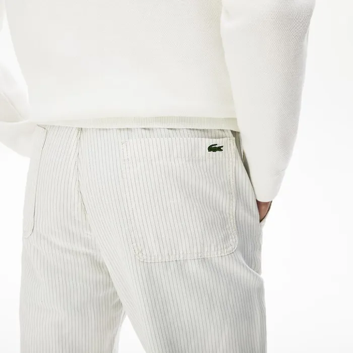 Lacoste Fine Striped Cotton Linen Chinos WhiteDark Grey Mens Pants and Shorts Gift Near Me