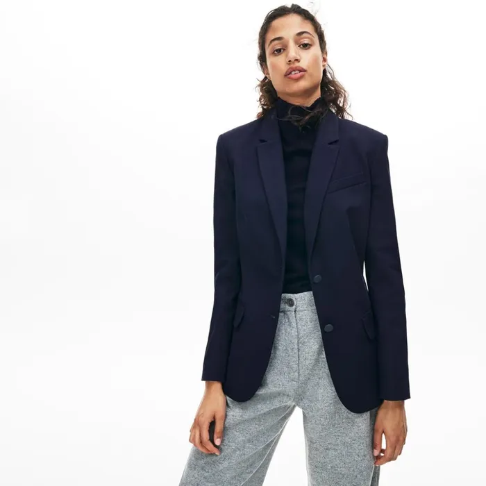 Lacoste Fitted Stretch Cotton Blazer Navy Blue Womens Jackets and Coats Gift for Friend Lacoste Fitted Stretch Cotton Blazer Navy Blue Womens Jackets and Coats Gift for Friend