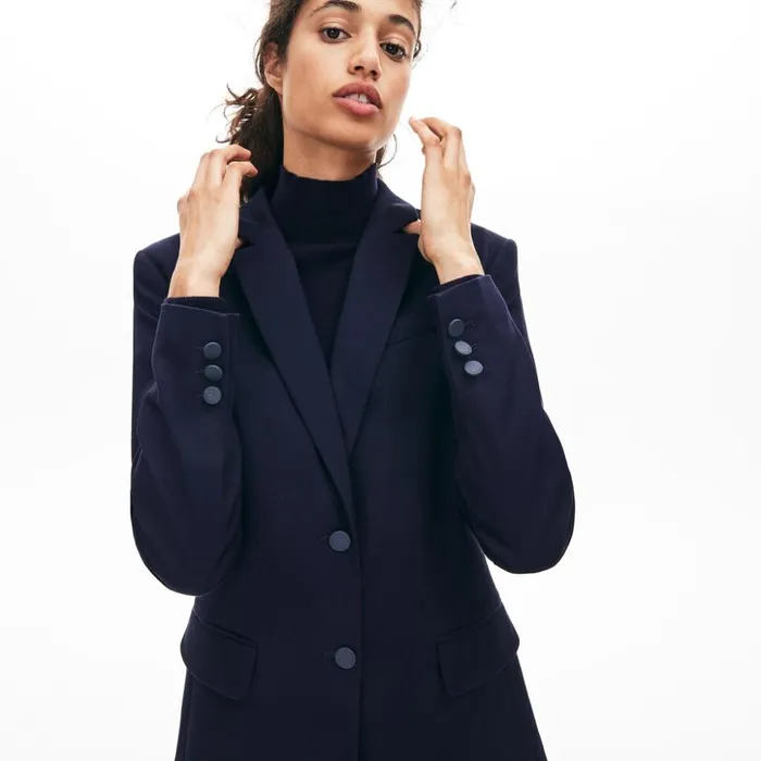 Lacoste Fitted Stretch Cotton Blazer Navy Blue Womens Jackets and Coats Gift for Friend