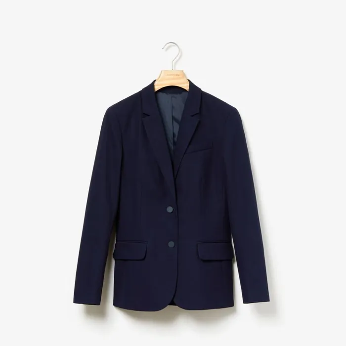 Lacoste Fitted Stretch Cotton Blazer Navy Blue Womens Jackets and Coats Gift for Friend