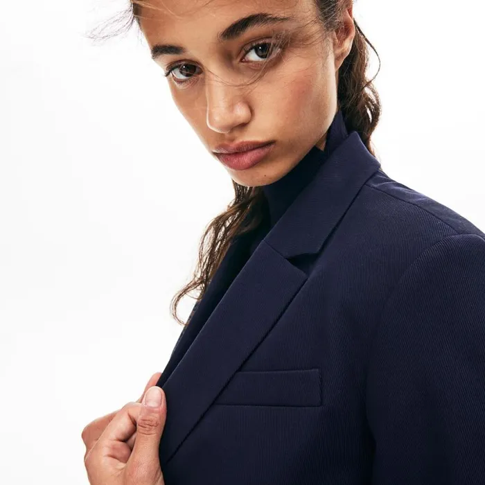 Lacoste Fitted Stretch Cotton Blazer Navy Blue Womens Jackets and Coats Gift for Friend