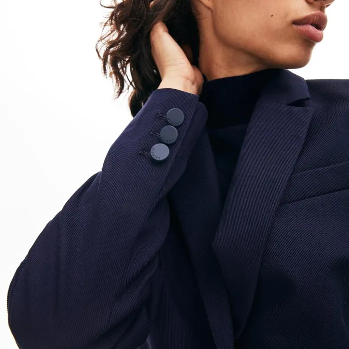 Lacoste Fitted Stretch Cotton Blazer Navy Blue Womens Jackets and Coats Gift for Friend