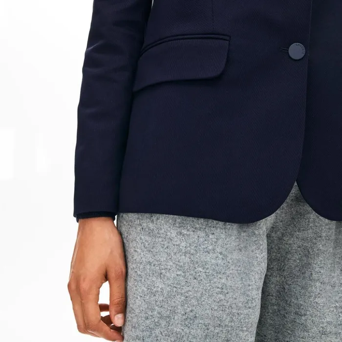 Lacoste Fitted Stretch Cotton Blazer Navy Blue Womens Jackets and Coats Gift for Friend