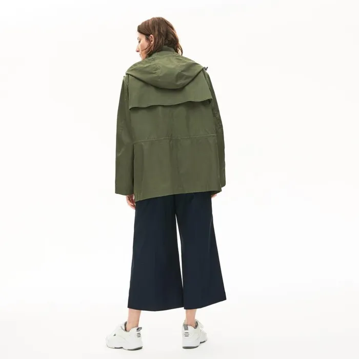 Lacoste Flared WaterResistant Parka Khaki Green Womens Jackets and Coats Christmas Gift