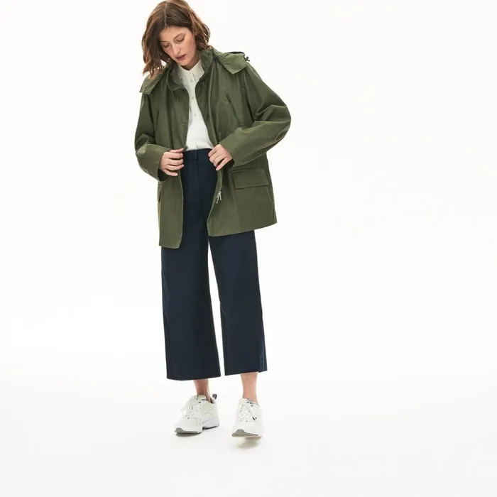 Lacoste Flared WaterResistant Parka Khaki Green Womens Jackets and Coats Christmas Gift
