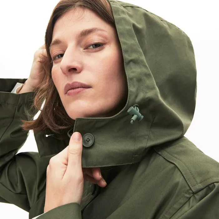 Lacoste Flared WaterResistant Parka Khaki Green Womens Jackets and Coats Christmas Gift