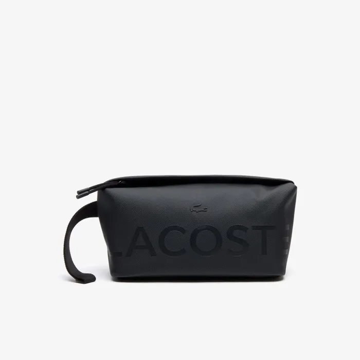 Lacoste L1212 Branded Zip Toiletry Bag Black Mens Small Leather Goods Cheap On Sale