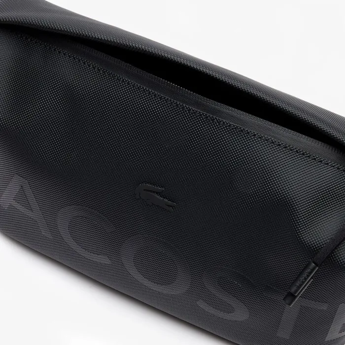 Lacoste L1212 Branded Zip Toiletry Bag Black Mens Small Leather Goods Cheap On Sale