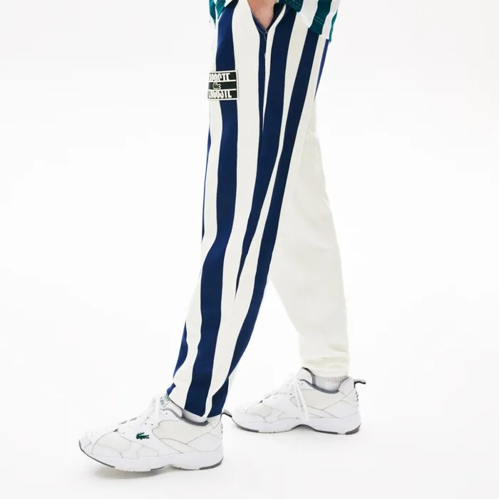 Lacoste LIVE Bicolor Fleece Tracksuit Pants WhiteNavy BlueWhite Mens Tracksuits On Sale