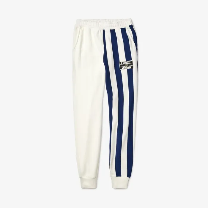 Lacoste LIVE Bicolor Fleece Tracksuit Pants WhiteNavy BlueWhite Mens Tracksuits On Sale