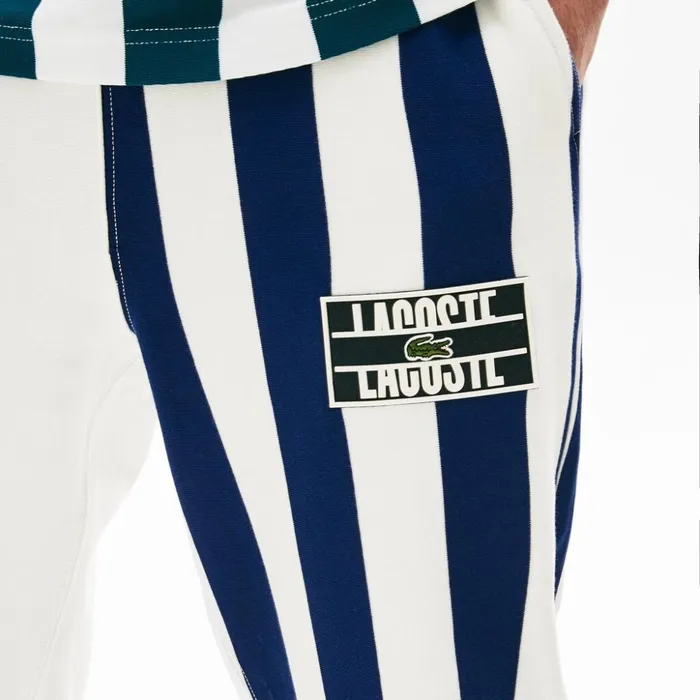 Lacoste LIVE Bicolor Fleece Tracksuit Pants WhiteNavy BlueWhite Mens Tracksuits On Sale