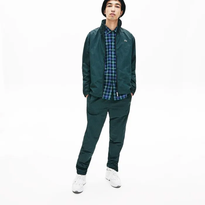 Lacoste LIVE Lightweight Striped ZipUp Jacket BlackGreen Mens Jackets and Coats Cheap On Sale