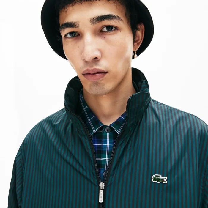 Lacoste LIVE Lightweight Striped ZipUp Jacket BlackGreen Mens Jackets and Coats Cheap On Sale