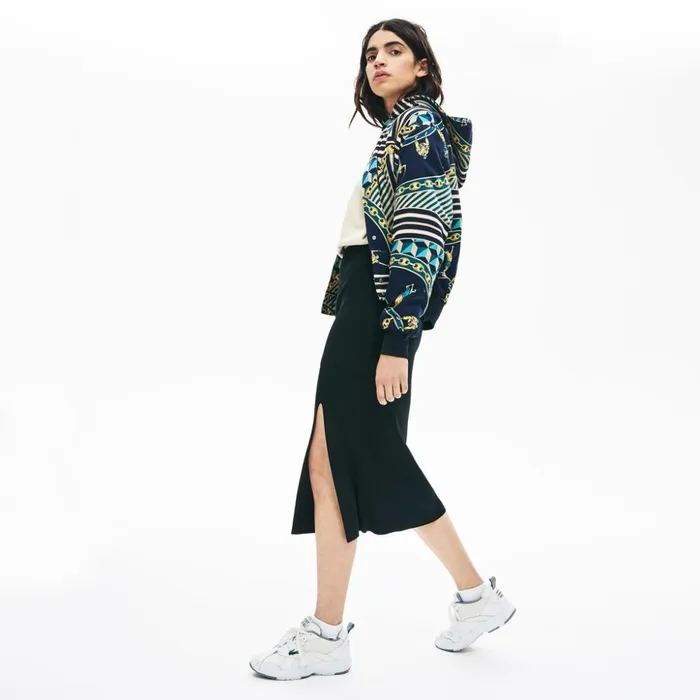Lacoste LIVE SlitFront Knit Skirt Black Womens Dresses and Skirts Gift for Friend