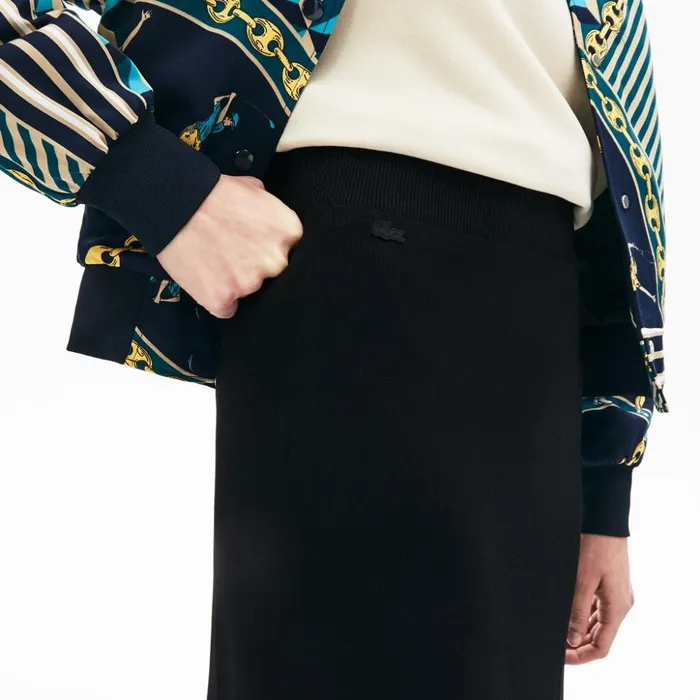 Lacoste LIVE SlitFront Knit Skirt Black Womens Dresses and Skirts Gift for Friend