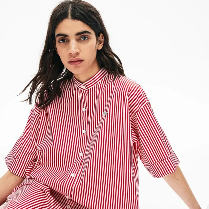 Lacoste LIVE Striped Cotton Maxi Dress WhiteRed Womens Dresses and Skirts Casaul