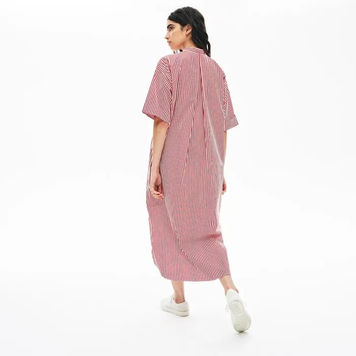 Lacoste LIVE Striped Cotton Maxi Dress WhiteRed Womens Dresses and Skirts Casaul