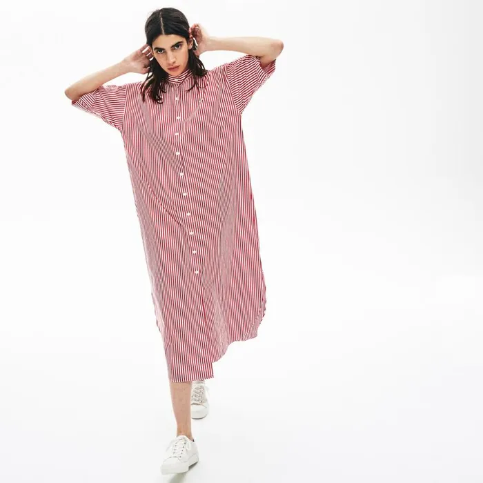 Lacoste LIVE Striped Cotton Maxi Dress WhiteRed Womens Dresses and Skirts Casaul