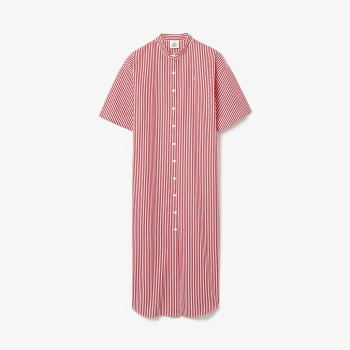 Lacoste LIVE Striped Cotton Maxi Dress WhiteRed Womens Dresses and Skirts Casaul